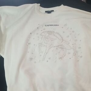 Forever 21 White Ribbed Collar Top Sweatshirt Sz. M